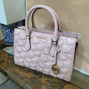 Michael Kors Light Blush Quilted Heart Top-Handle Medium Satchel